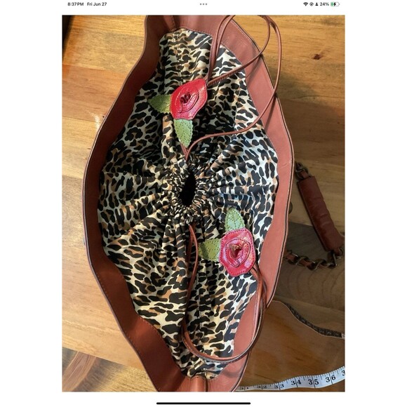 Betsey Johnson TisketTasket Rose Chain Basket Stud Purse Fabric Studded Leather - Picture 5 of 12